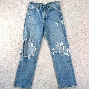 Agolde Womens 90s Jeans Size 26 Relaxed Fit High Rise DESTROYED Distressed Blue